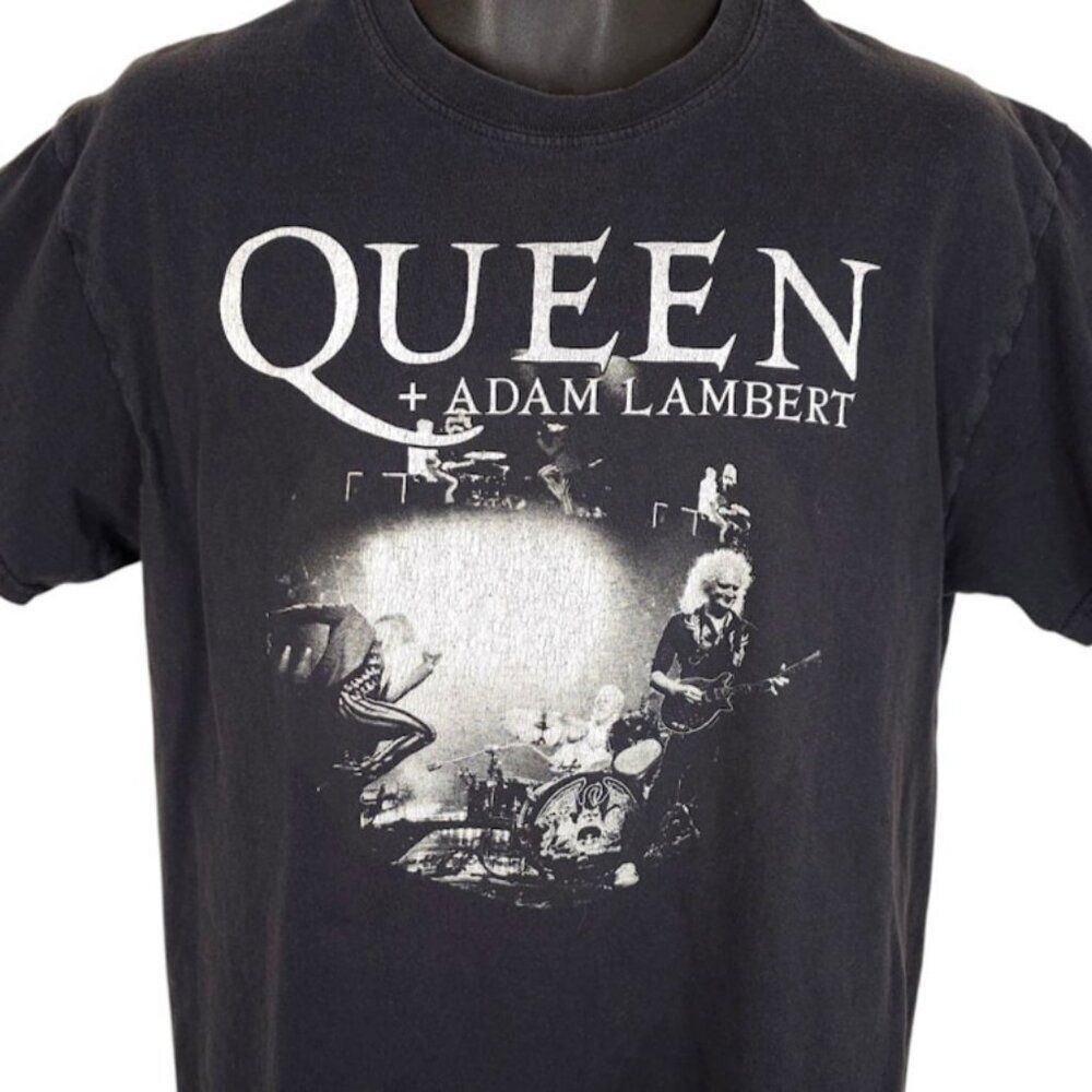 Queen + Adam Lambert T Shirt Mens Size Large Black The Rhapsody Tour Band Tee